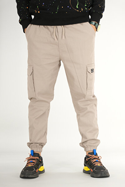 Souris Men's Stone Color Cargo Pants Relaxed Fit Cotton Elastic Leg