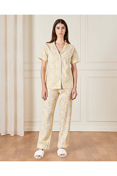 REDTAG Women Yellow Collared Pyjama Set (2 Piece)