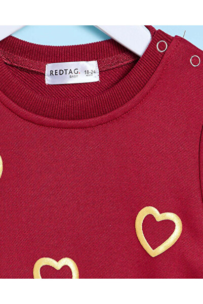 REDTAG Infant Girls Burgundy Printed Sweatshirt