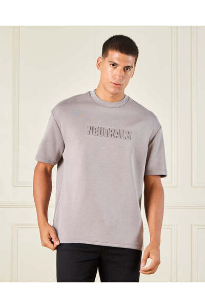 REDTAG Men Beige Lounge Crew Neck T-Shirt