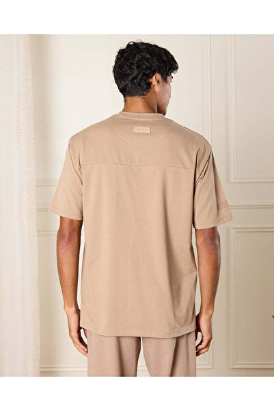 REDTAG Men Beige Printed Lounge T-Shirt