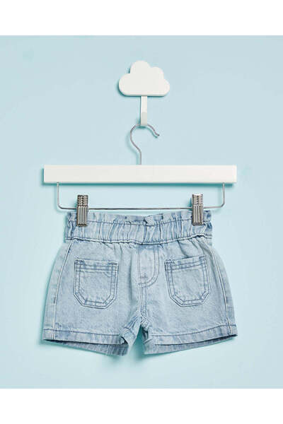 REDTAG Infant Girls Blue Denim Pull On Shorts With Patch Pocket