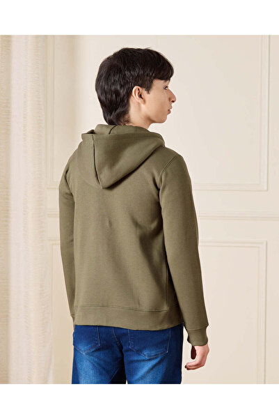 REDTAG Senior Boys Olive Hooded Sweatshirt