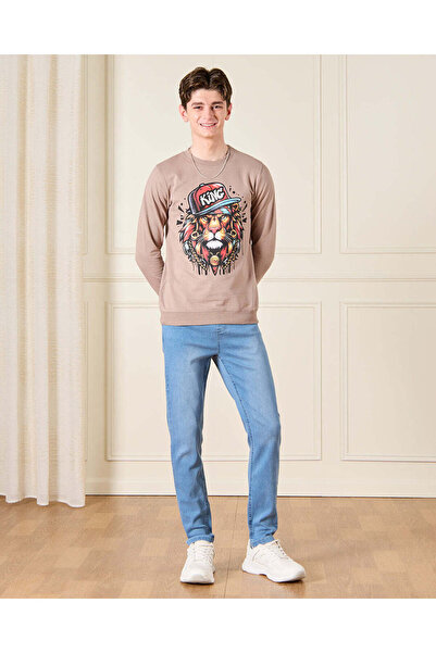 REDTAG Senior Boys Beige Loin Printed Sweatshirt