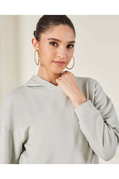 REDTAG Women Green Basic Hooded Sweatshirt