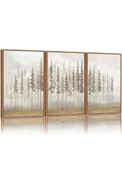 ALAYRA International مجموعة من 3 لوحات فنية جدارية من القماش بإطار لشجرة صنوب...