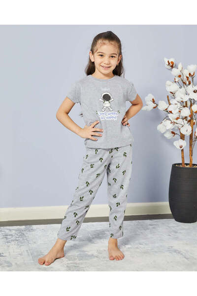 REDTAG Girls Grey Printed Pyjama Set (2 Piece)