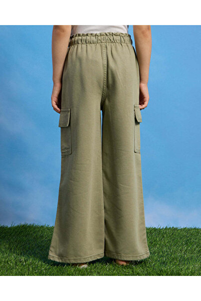 REDTAG Girls Green Wide leg Casual Trouser With Cargo Pockets