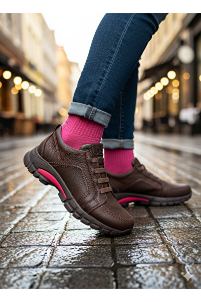 Mammamia Kadın Kışlık Spor Tarz Ortopedik Hakiki Deri Bağcıksız Lastikli Ayak...