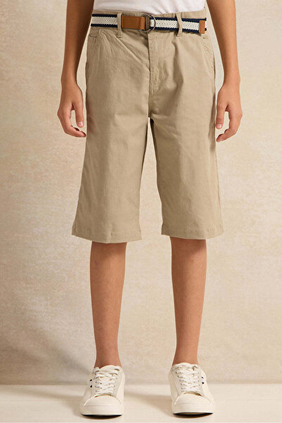 REDTAG Boys Beige Shorts With Belt