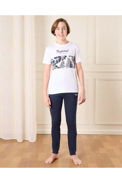 REDTAG طقم بيجامة مطبوع باللونين الأزرق والأبيض للأولاد الكبار (قطعتين)