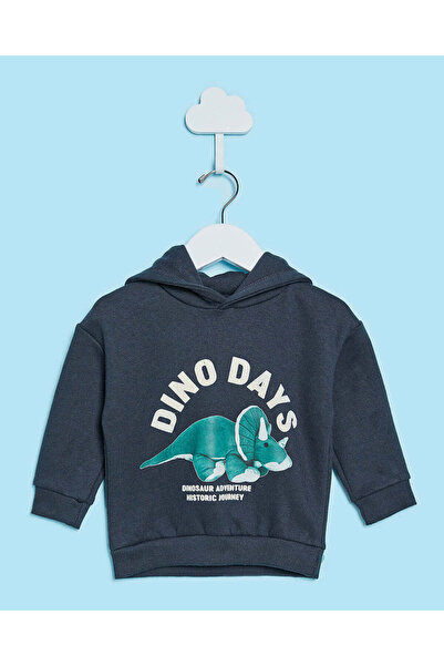 REDTAG Infant Boys Charcoal Dino Pullover Sweatshirt