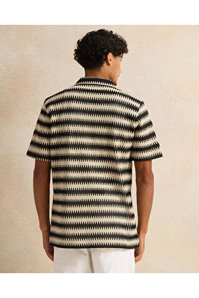 REDTAG Beige And Black Striped Lounge Shirt