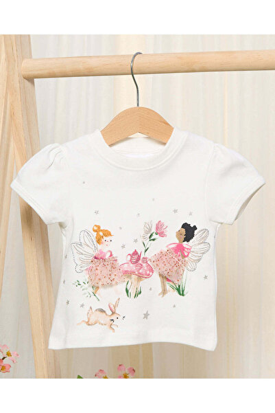 REDTAG Infant Girls White & Pink Fairy Print Casual Set (2 Piece)