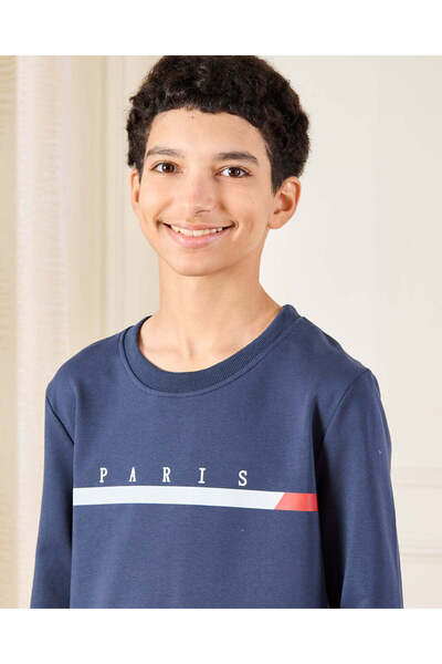 REDTAG Senior Boys Navy Printed Sweatshirt