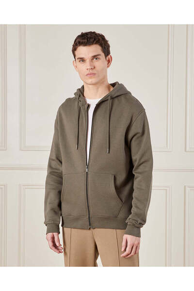 REDTAG Men Green Printed Zip -Through Sweatshirt