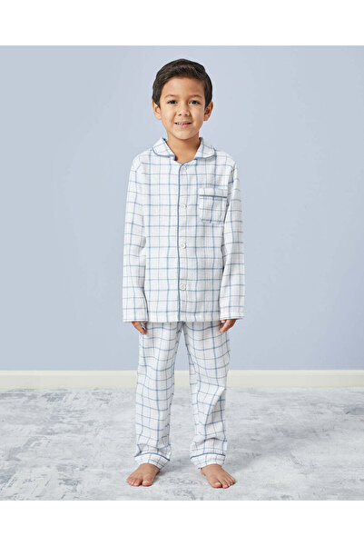 REDTAG Boys White And Blue Checkered Pyjama Set (2 Piece)