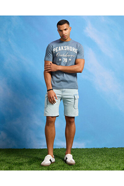 REDTAG Men Blue Cargo Denim Shorts