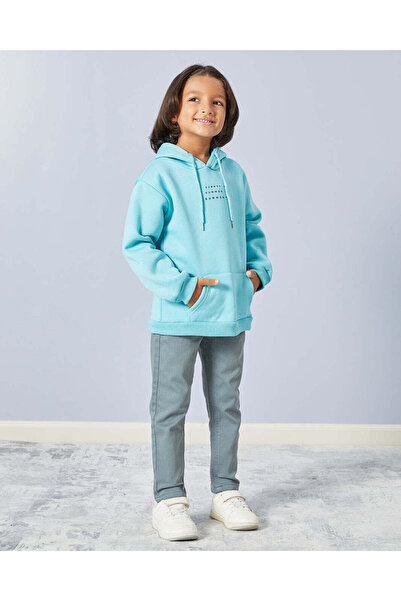 REDTAG Boys Blue Hooded Sweatshirt