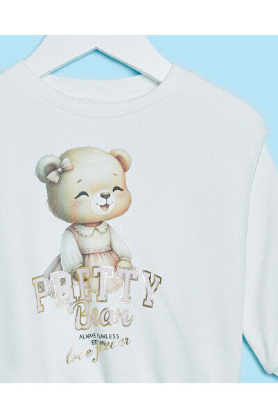 REDTAG Infant Girls White Teddy Print Sweatshirt