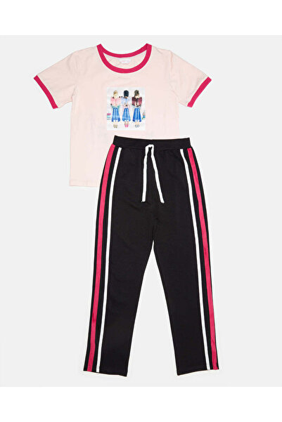 REDTAG Girls Pink And Black Printed Casual Set (2 Piece)