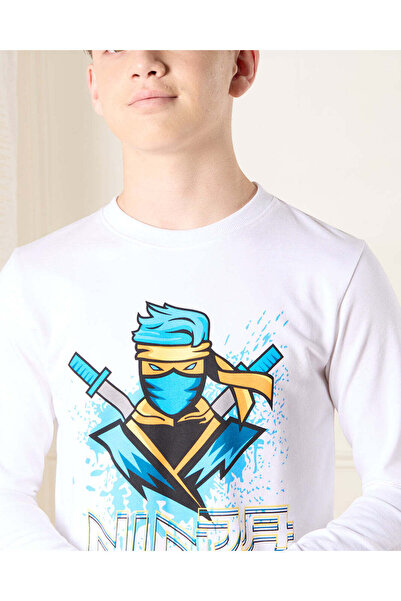 REDTAG Senior Boys White Ninja Print Sweatshirt