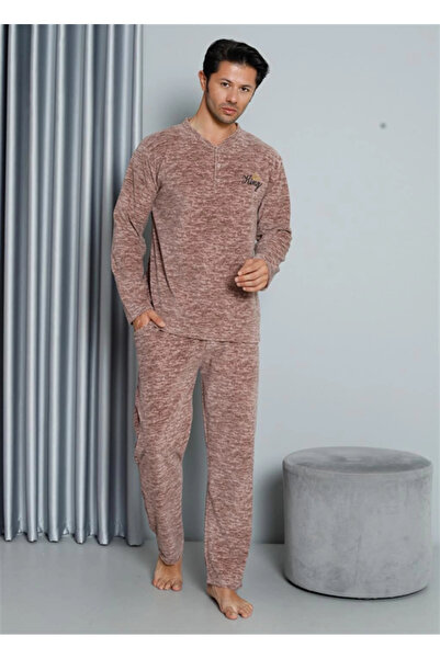 alfa expres Clothing Fleece Men's Pajama Set Milky Coffee