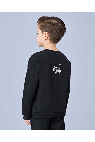 REDTAG Boys Black Printed Sweatshirt
