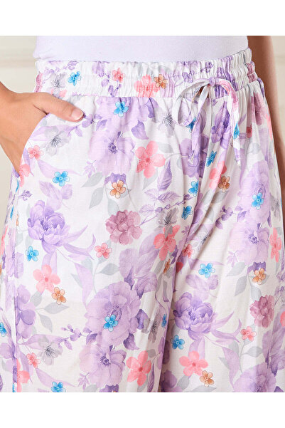 REDTAG Women Purple Printed Wide Leg Casual Trousers