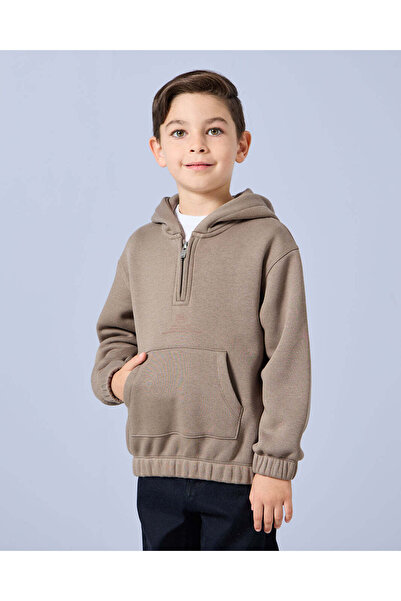 REDTAG Boys Brown Hooded Sweatshirt