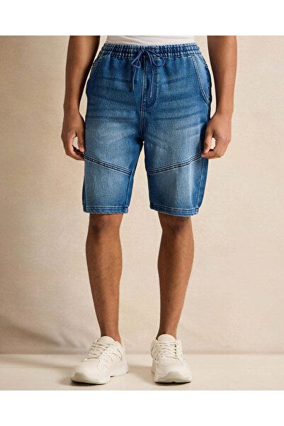 REDTAG Men Blue Cut And Sew Denim Shorts