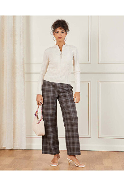 REDTAG Women Brown Checkered Wide Leg Trousers