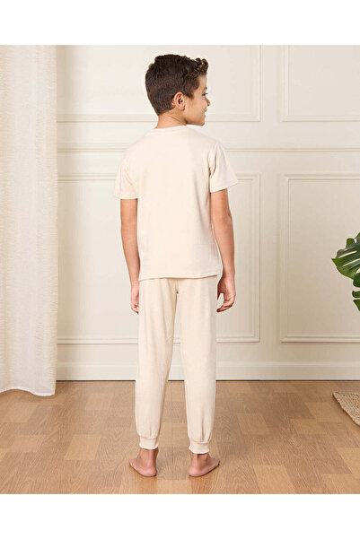 REDTAG Boys Beige Dino Print Pyjama Set (2 Piece)