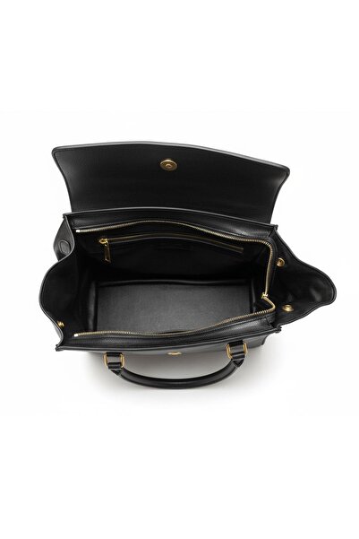 Deriderim Fuchsia and Black Gold Detailed Genuine Leather Women's Bag