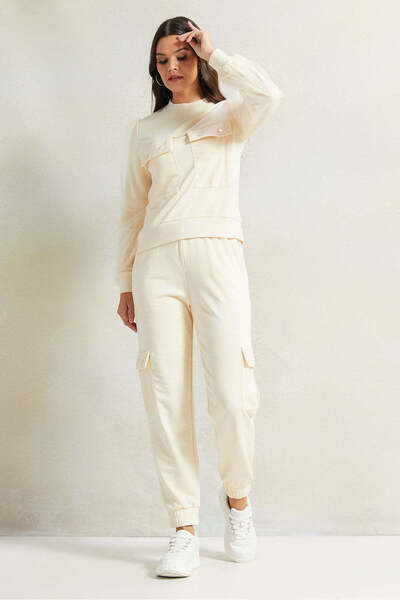 REDTAG Women Beige Embellished Sweatshirt With Front Pocket