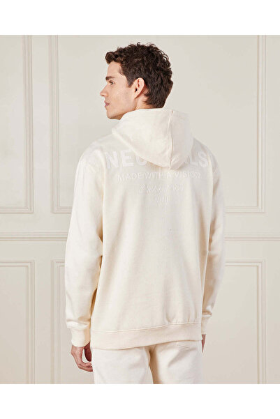 REDTAG Men Ivory Hooded Lounge Sweatshirt