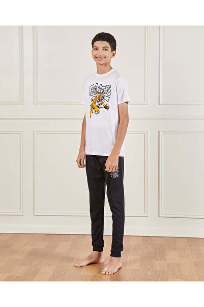 REDTAG Senior Boys White Printed Pyjama Set (2 Piece)