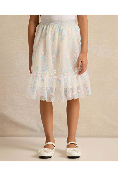 REDTAG Girls White Embroidered Skirt