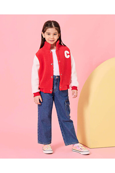 REDTAG Girls Red And White Textured Sweatshirt