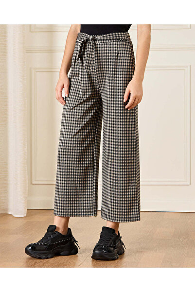 REDTAG Senior Girls Black And Beige Embellished Wide Leg Pants