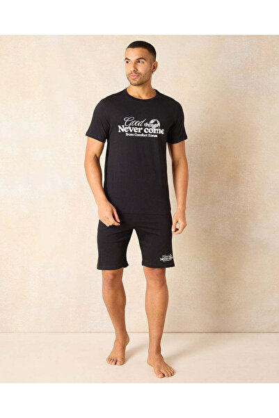 REDTAG Men Black Printed Pyjama Set (2 Piece)