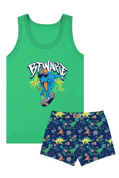 Öts Boy's Singlet Boxer ελαστικό ύφασμα Green Dinosaur (96% βαμβάκι - 4% ελαστάνη)