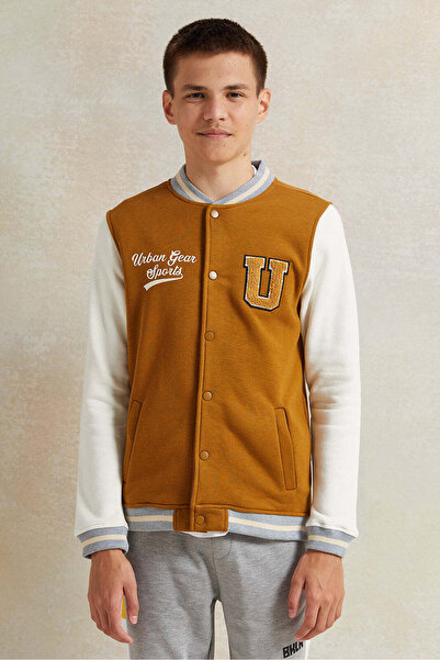 REDTAG Senior Boys Brown Baseball Sweatshirt