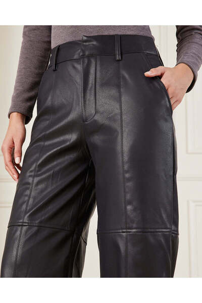 REDTAG Women Black Wide-Leg Pu Pants