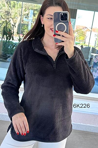 İnce Topuk Half Zipper Plush Sweat 6K226