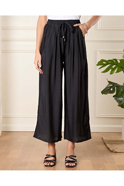 REDTAG Women Black Wide Leg Trousers