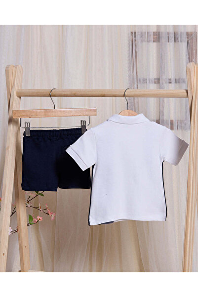 REDTAG Infant Boys White And Navy Casual Set (2 Piece)