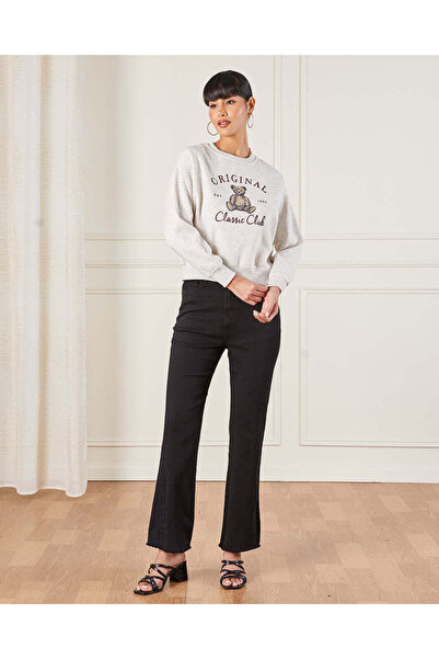 REDTAG Women Grey Bear Printed Sweatshirt