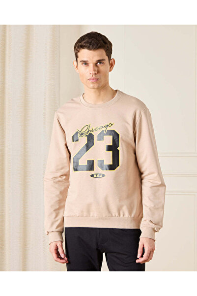 REDTAG Men Beige Printed Sweatshirt
