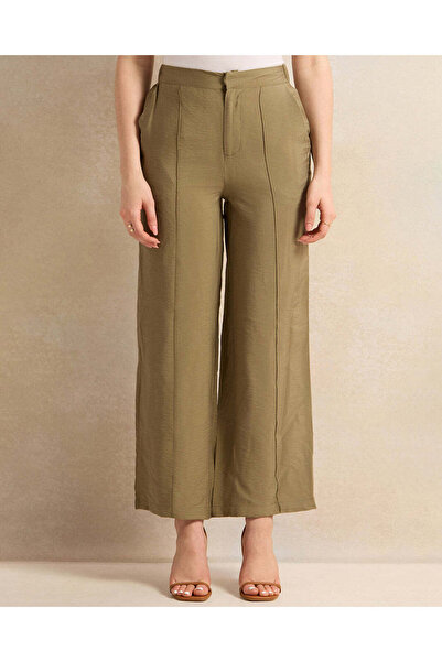 REDTAG Women Olive Wide Leg Trousers
